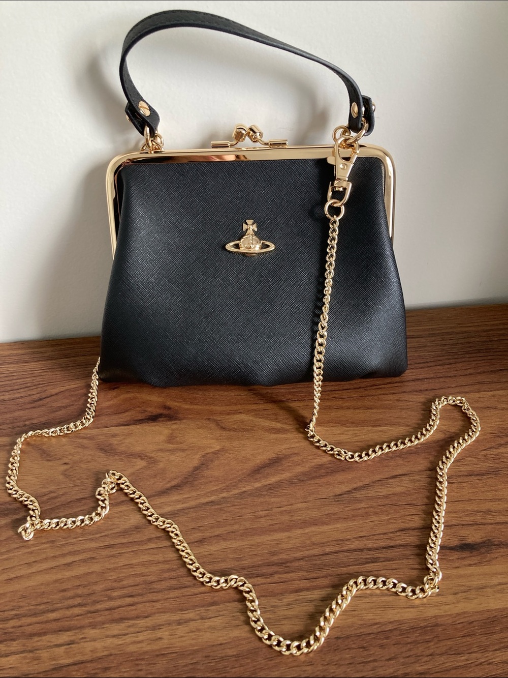 Vivienne Westwood Black and Gold Mini Frame Bag - Picture 1 of 6